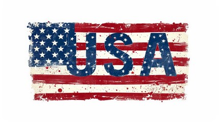Patriotic USA Lettering Bold lettering of USA with an American flag pattern on a white background