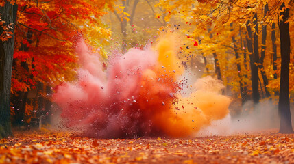 A crisp, autumnal setting with Explosion of colored powder background