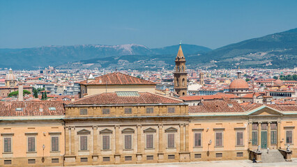 Fototapeta premium Florence landscape from above timelapse, panorama on historical view from Boboli Gardens Giardino di Boboli point. Italy.