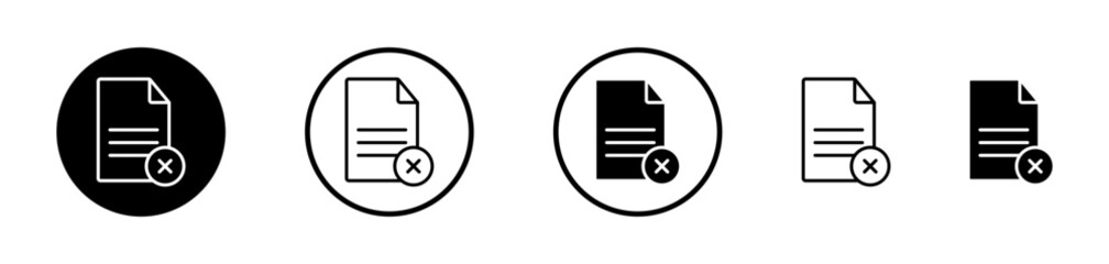 Delete Document icon set. Remove or cancel invalid computer file vector symbol. Reject or decline form paper. Contract denied pictogram.