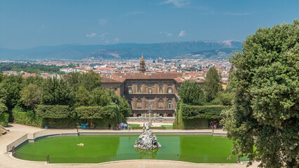 The Boboli Gardens park timelapse, Fountain of Neptune and a distant view on The Palazzo Pitti, in...