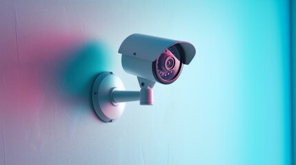 Close up of CCTV camera over defocused background with copy space