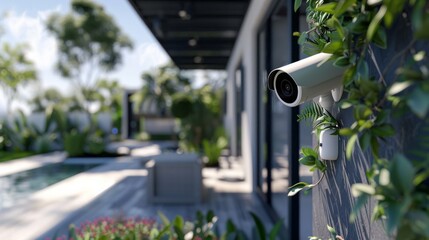 Futuristic security cameras scanning the street in 4K