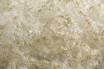 Close-up shot of foam bubbles by the lake shore