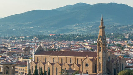 Florence aerial cityscape view timelapse from Michelangelo square on the old town with Santa Croce...