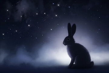 rabbit on the background,Explore the enchanting mystery of the night with a captivating illustration of a rabbit amidst the darkness, rendered with exquisite detail and emotion