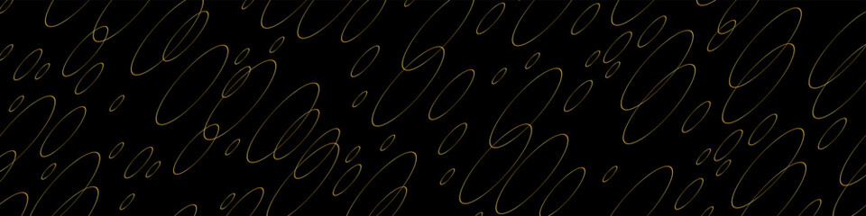 Abstract black background with gold circles. Modern dark vector texture.