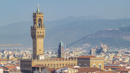 Palazzo Vecchio timelapse on piazza della Signora in the morning as seen from Piazzale...