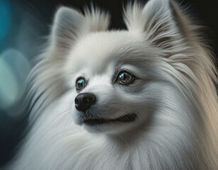 白の美しい犬のポメラニアンの顔のアップ