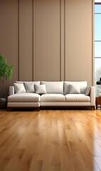 3D rendering minimal style living room with wooden floor 