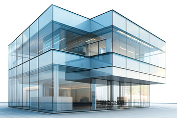 A large glass building with a glass facade and a glass roof. The building has a modern and sleek design