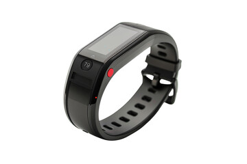 A wristwatch with a black band and a black face