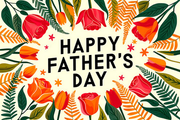 Colorful flowers and leaves with "Happy Father's Day" text.