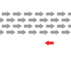 business arrows choose the opposite direction concept choose different way from from most people do