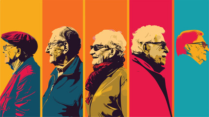 Collage of elderly people on color background Vector