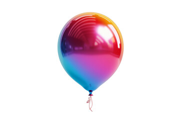A colorful balloon with a red string. The balloon is floating in the air and is the main focus of the image