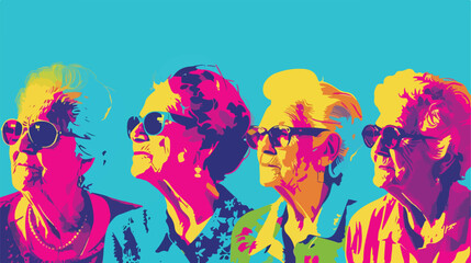 Collage of elderly women on color background Vector 
