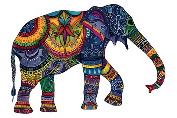 painted elephant in colorful patterns in traditional indian style, ornate animal wallpaper, ornament picture