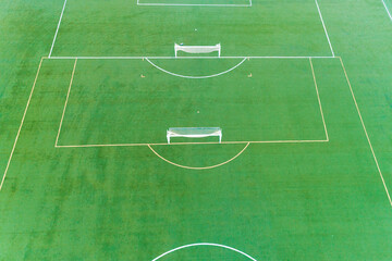 aerial view a drone of an artificial turf soccer training field