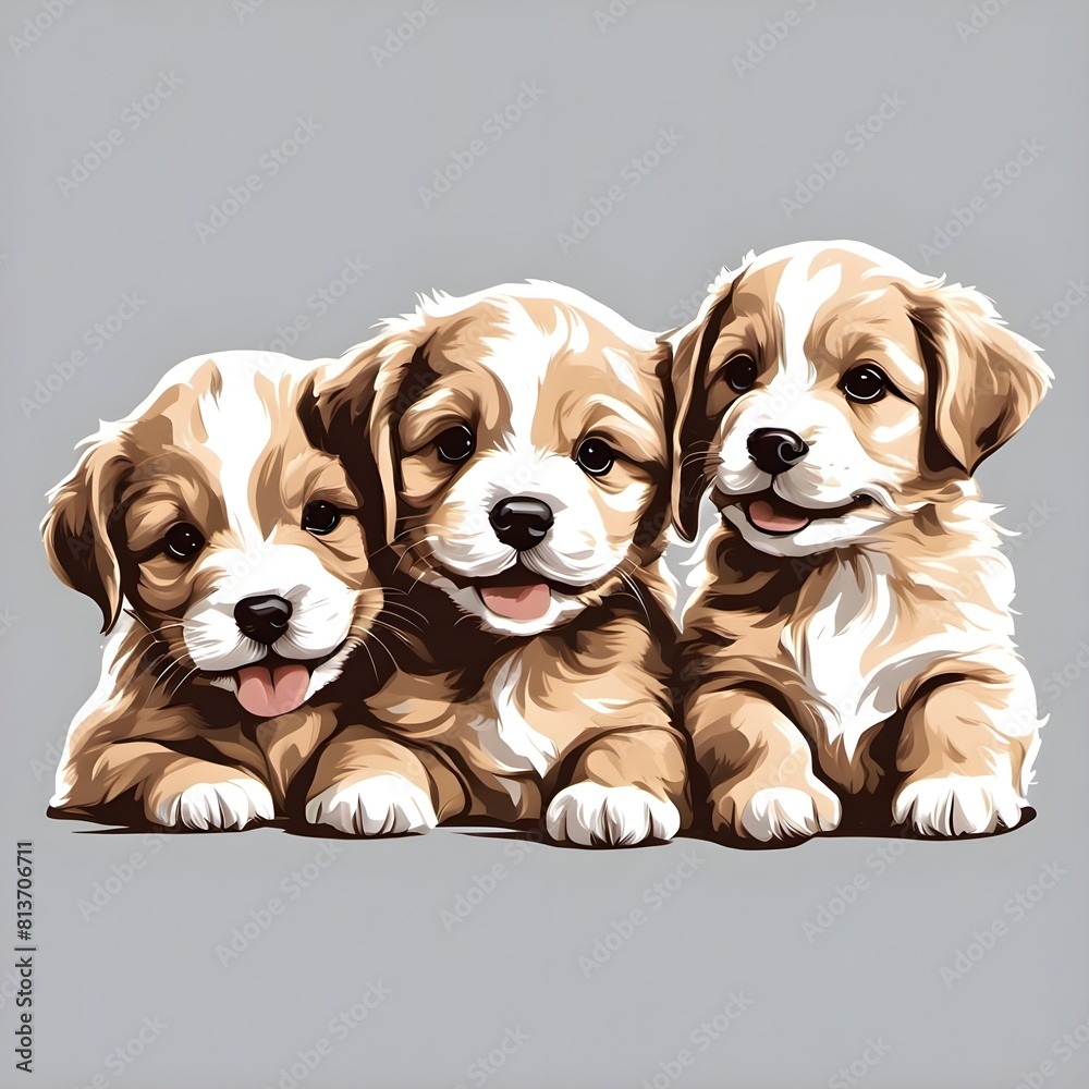 Poster AI generated illustration of cute puppies laughing