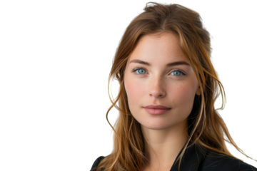 A woman with brown hair and blue eyes is smiling for the camera. She is wearing a black jacket and has her hair in a ponytail