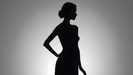 Beautiful silhouette woman in front of white background, Generative AI