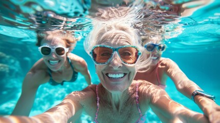 Fototapeta premium Friends Taking Underwater Selfie
