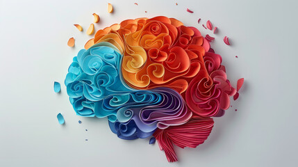 Vibrant layers of paper forming a brain, symbolizing intricate thoughts and emotions