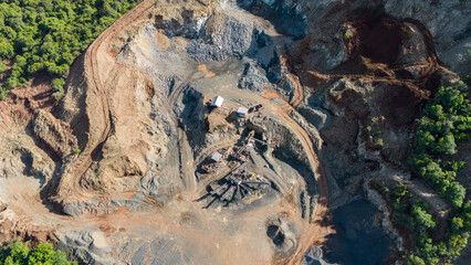 aerial view of stone mining on the hill, Banjarbaru