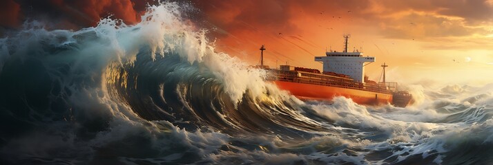 A massive tanker ship sailing through rough seas - Powered by Adobe
