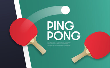 Ping pong poster template featuring a table and ping pong paddles.