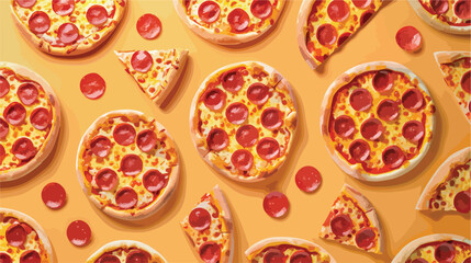 Collage with tasty pepperoni pizzas on color background
