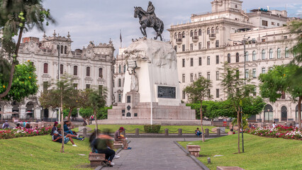 Monument to Jose de San Martin on the Plaza San Martin timelapse in Lima, Peru.