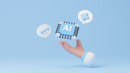 Fototapeta premium Technology with AI data analysis, lab experiment, data science. Medical technology and futuristic concept. Digital healthcare and network connection. Development innovation. 3d rendering illustration