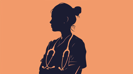 color silhouette and thick contour of half body of nurse