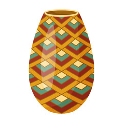 Colored ceramics vase. Porcelain vase for flowers, antique pottery, floral and abstract patterns. Vase pottery, floral pot, colorful jug. Trendy flat style isolated on white. Vector illustration