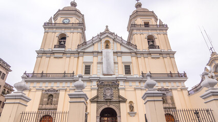 Exterior of the Basilica of San Pedro timelapse hyperlapse built by the Society of Jesus in the sixteenth century. Lima, Peru