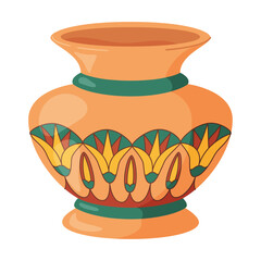 Colored ceramics vase. Porcelain vase for flowers, antique pottery, floral and abstract patterns. Vase pottery, floral pot, colorful jug. Trendy flat style isolated on white. Vector illustration