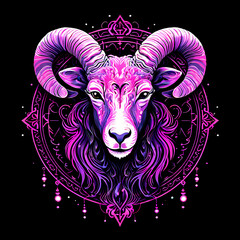 Vibrant Colorful Zodiac Signs Illustration of Aries on Black Background: Astrological Artwork Depicting Bold and Energetic Aries Symbol, Perfect for Horoscope Websites and Zodiac Enthusiasts.