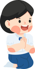 student girl with greeting sawasdee vector