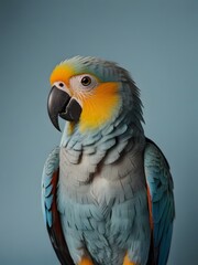 A Parrot bird is sitting on a blue background. AI generated image