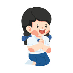 student girl with greeting sawasdee