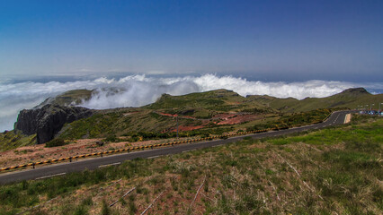 Fototapeta premium View over the clouds from slopes of Pico do Arieiro, Madeira timelapse