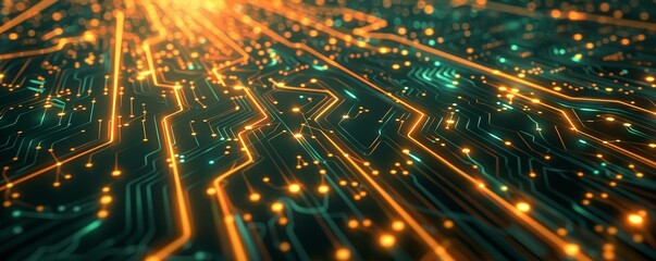 Fototapeta premium Abstract digital technology background with glowing circuits and lines.