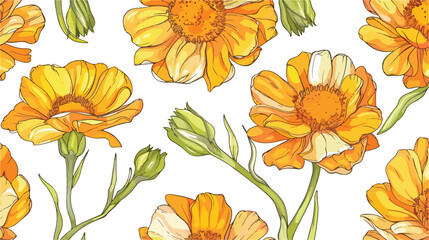 Colored botanical seamless pattern with blooming cale