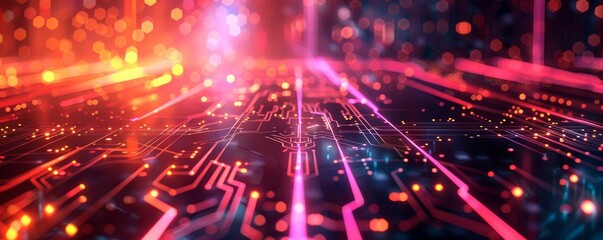 Obraz premium Abstract digital technology background with glowing circuits and lines.