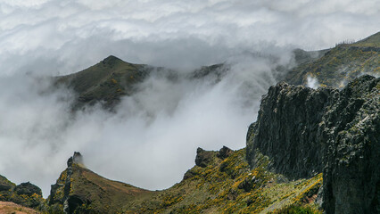 View over the clouds from slopes of Pico do Arieiro, Madeira timelapse