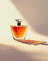 A minimalist composition featuring a high-end perfume bottle captured in soft, diffused light, highlighting its elegant contours and luxurious materials. The image exudes sophistication and timeless 