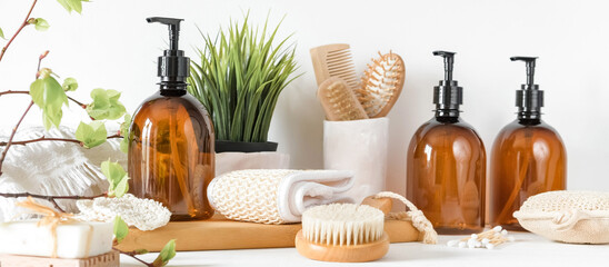 Banner Natural medicine, organic cosmetics, cosmetic product research, organic skin care products. Top view, flat lay. Skin care concept. Dermatology.