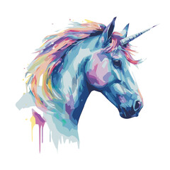 AI generated illustration of a watercolor painting of a unicorn with a stunning flowing mane